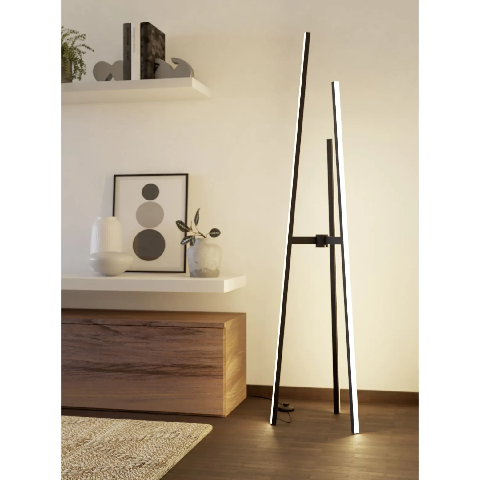 Eglo Golvlampa Mongolanda Aluminium Stål Svart Vit 30W 4300lm - 830 Varm Vit