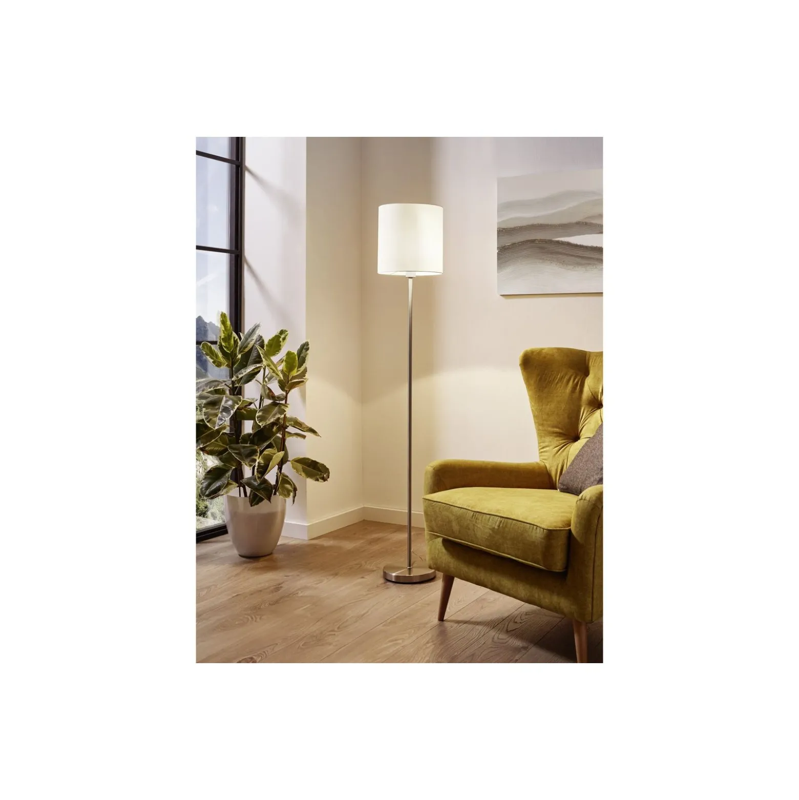 Eglo Golvlampa Pasteri Stål Satin Nickel Vit | IP20 - Passande för 1x E27