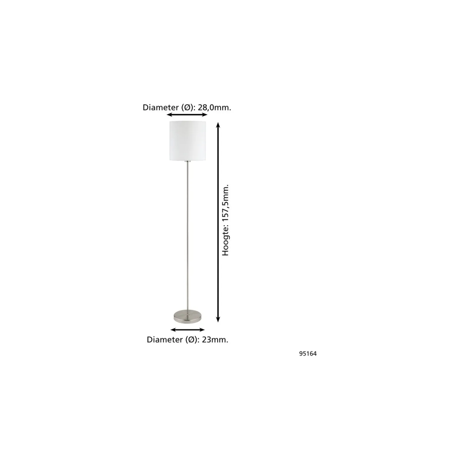 Eglo Golvlampa Pasteri Stål Satin Nickel Vit | IP20 - Passande för 1x E27