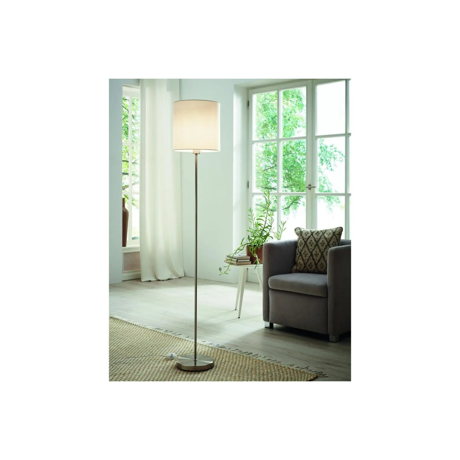 Eglo Golvlampa Pasteri Stål Satin Nickel Vit | IP20 - Passande för 1x E27