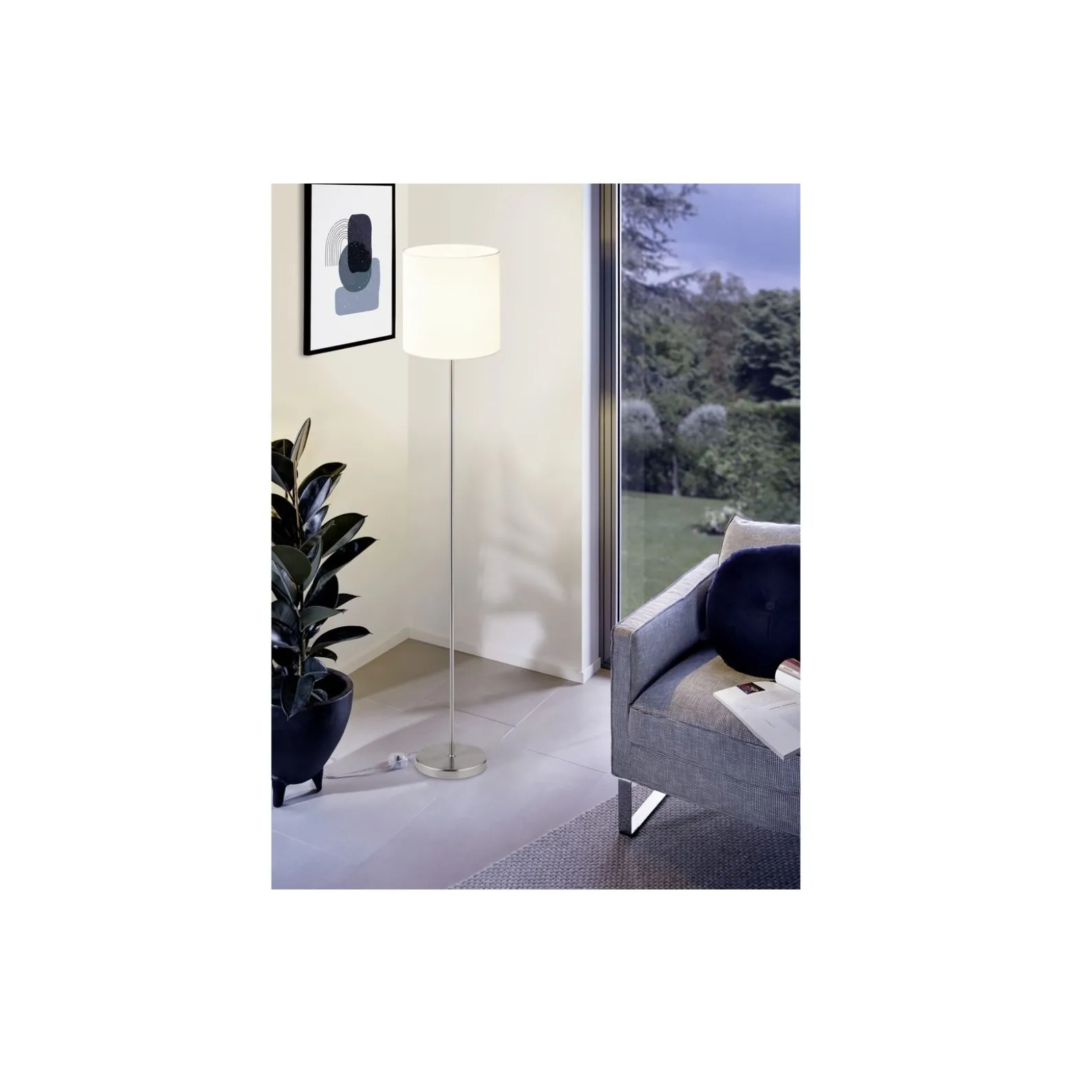 Eglo Golvlampa Pasteri Stål Satin Nickel Vit | IP20 - Passande för 1x E27