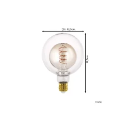 Eglo LED Globe E27 Filament Ambar 4W 200lm - 820 Extra Varm Vit | Dimbar - Ersättare 25W