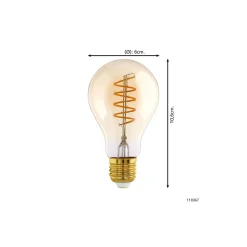 Eglo LED Päron E27 Filament Ambar 8W 806lm - 827 Extra Varm Vit | Dimbar - Ersättare 60W