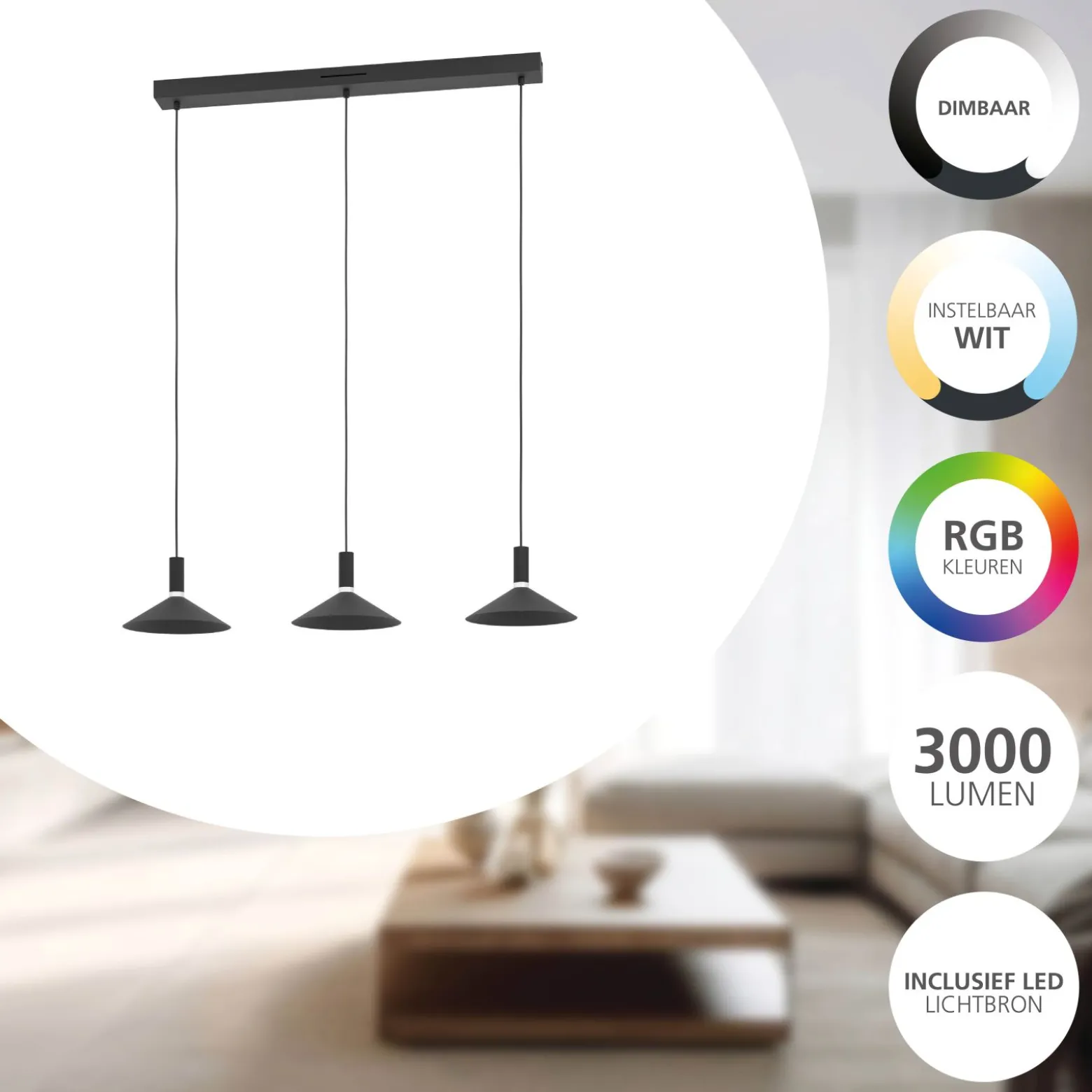 Eglo Pendellampa Conomavilla-Z Stål Svart 7W 1000lm - 827-865 Justerbar Vit | Dimbar
