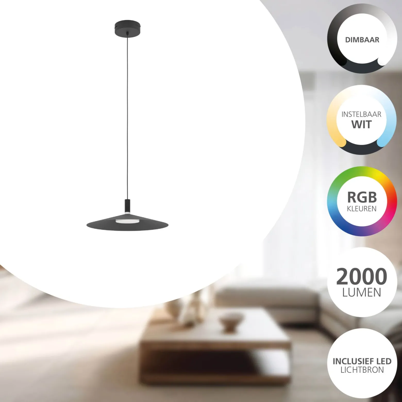 Eglo Pendellampa Conomavilla-Z Stål Svart 15W 2000lm - 827-865 Justerbar Vit | 450mm - Dimbar