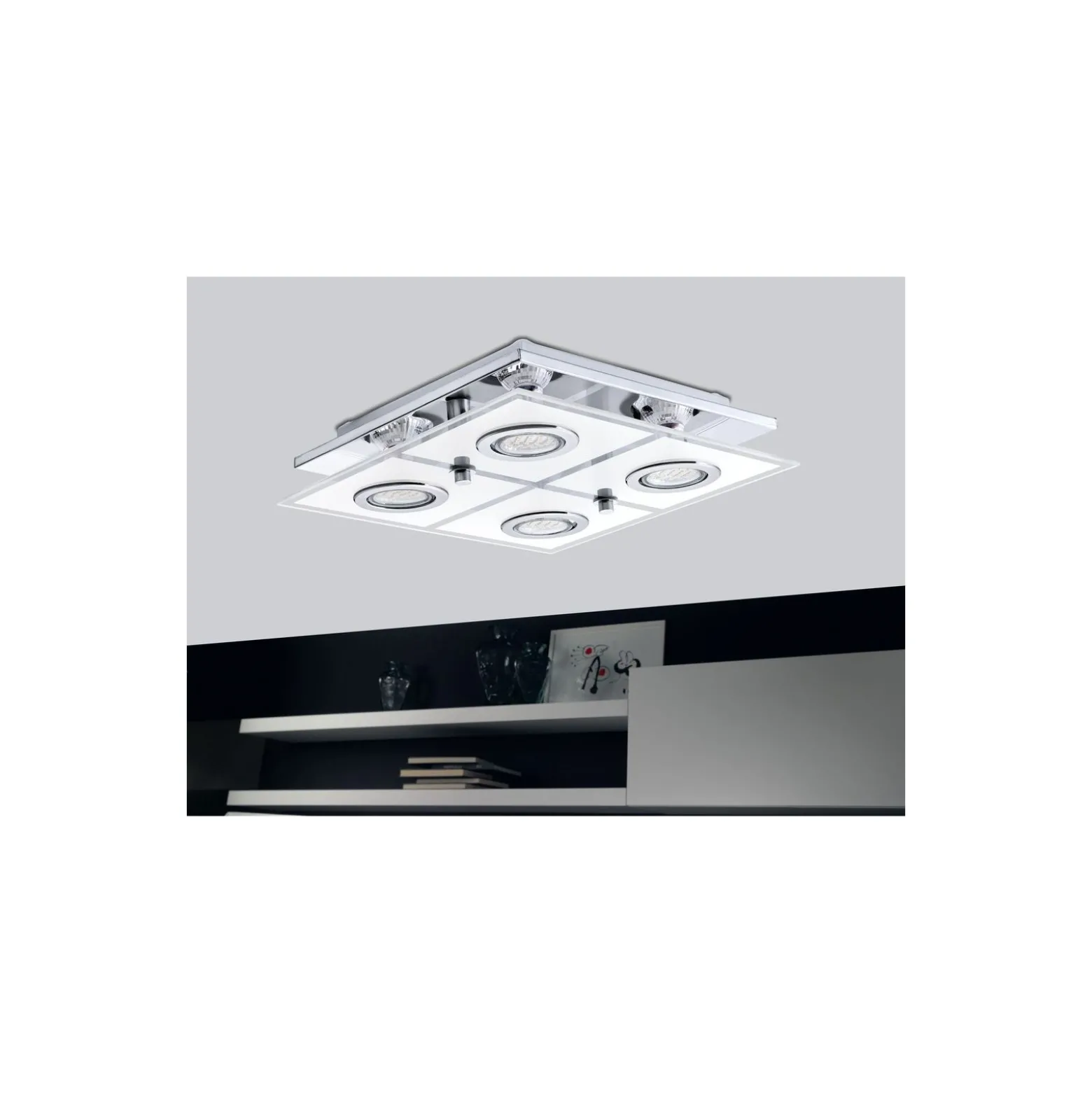 Eglo Taklampa Cabo Rostfritt Stål Krom 4x2.8W 4x250lm - 830 Varm Vit | IP20 - Inkl. 4x GU10