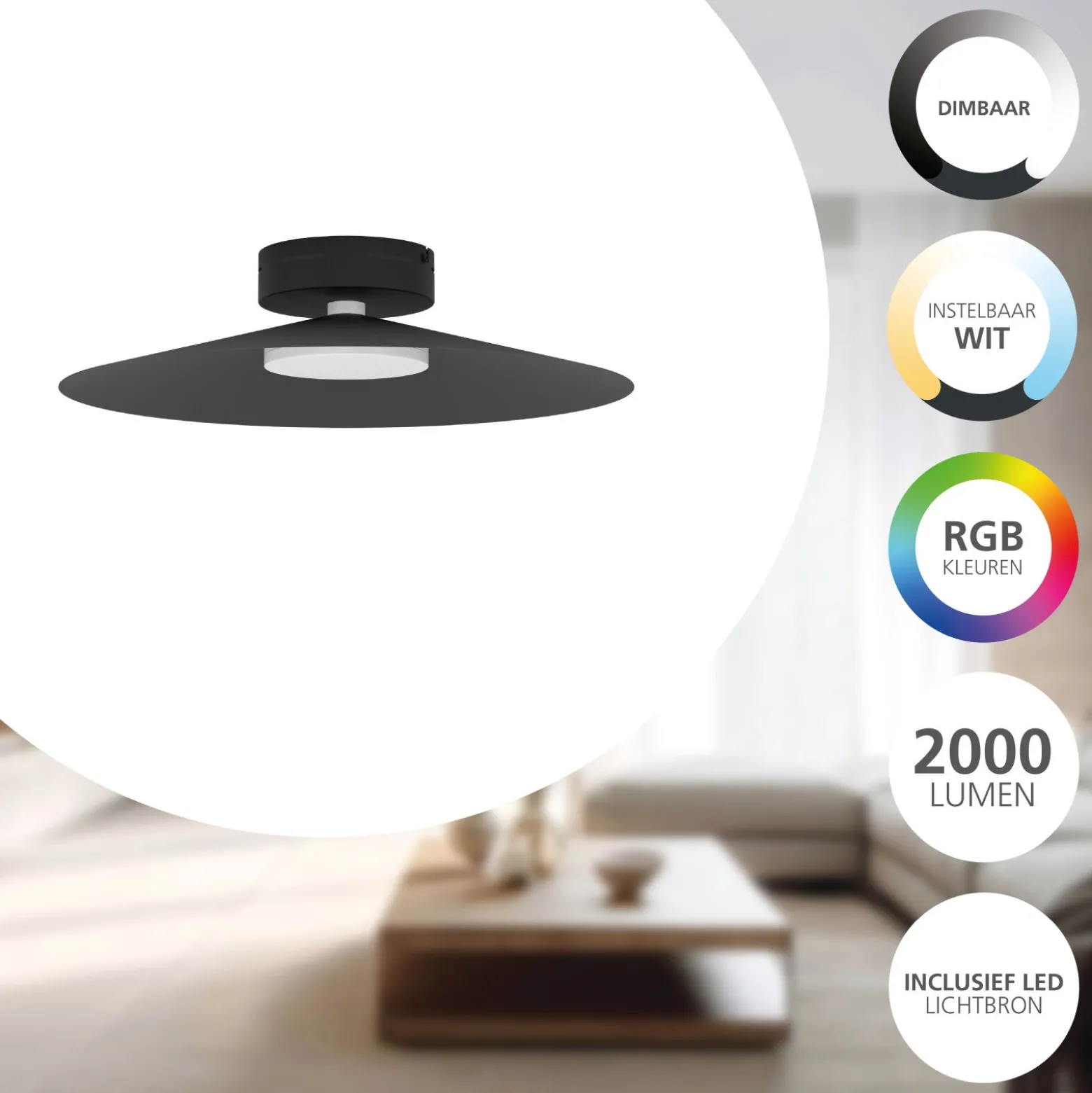 Eglo Taklampa Conomavilla-Z Stål Svart 15W 2000lm - 827-865 Justerbar Vit | 450mm - Dimbar