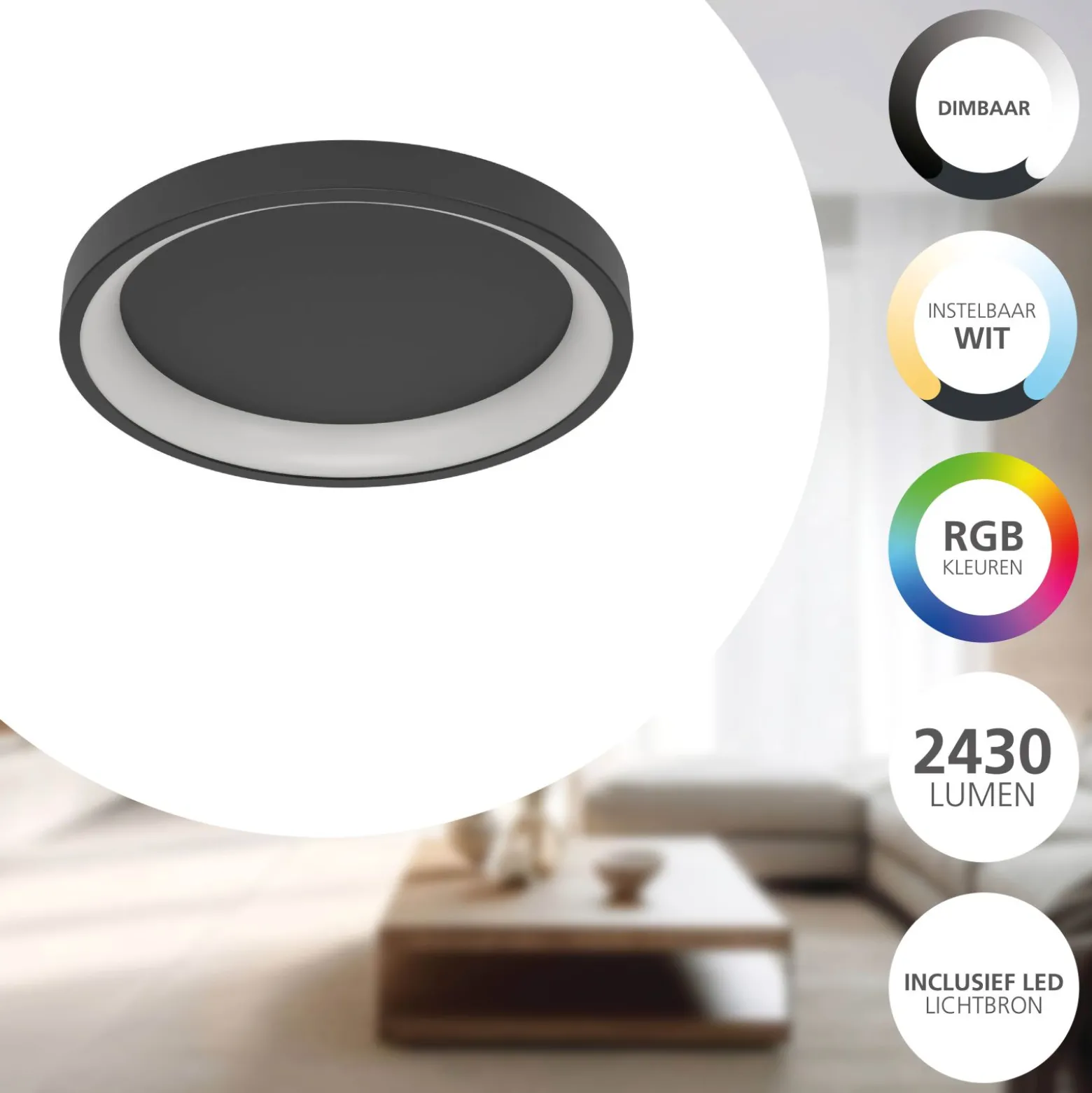 Eglo Taklampa Loretello-Z Stål Svart 19W 2430lm - 827-865 Justerbar Vit | 350mm - Dimbar