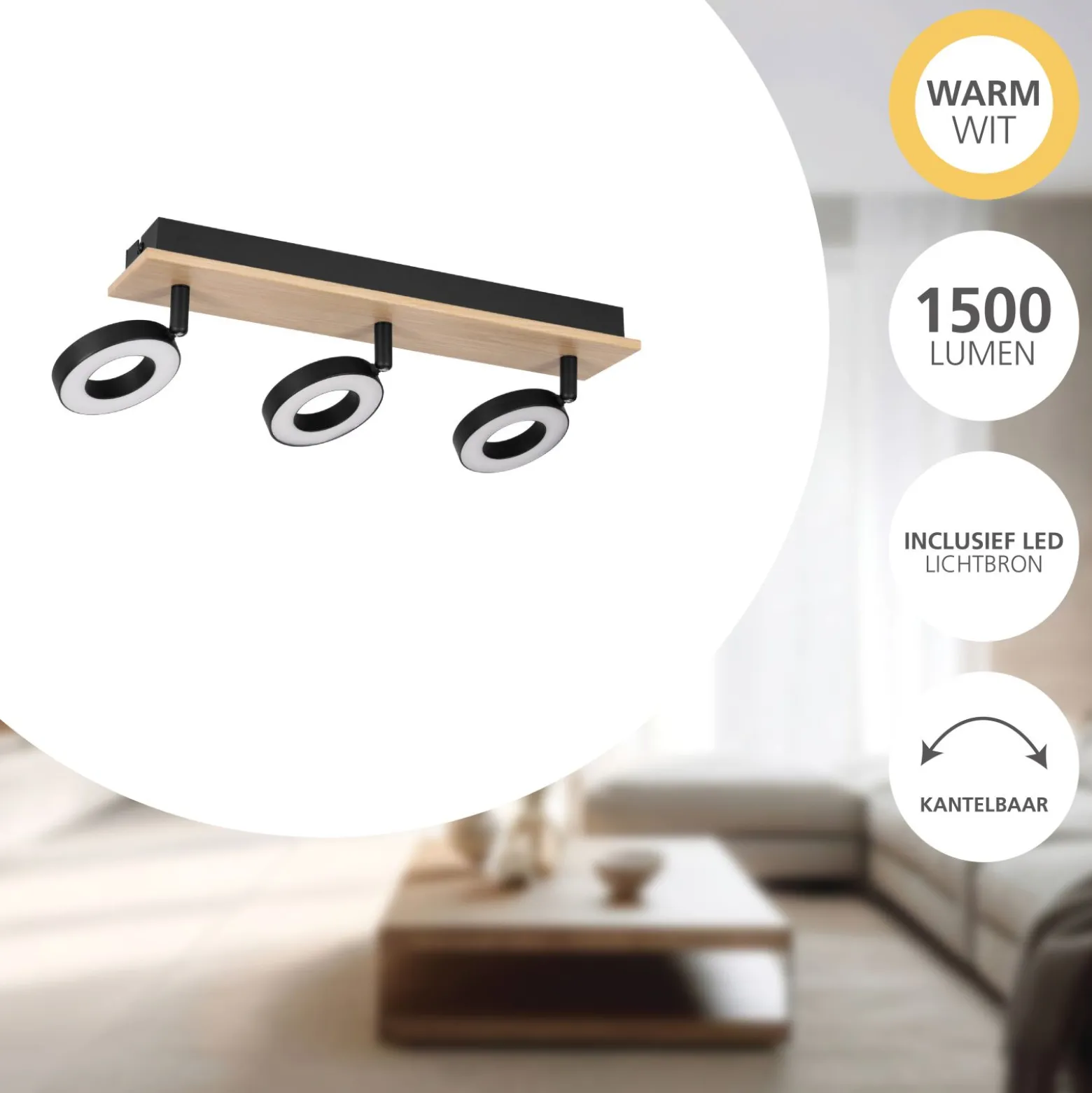 Eglo Taklampa Rielves Trä Svart 4W 500lm - 830 Varm Vit
