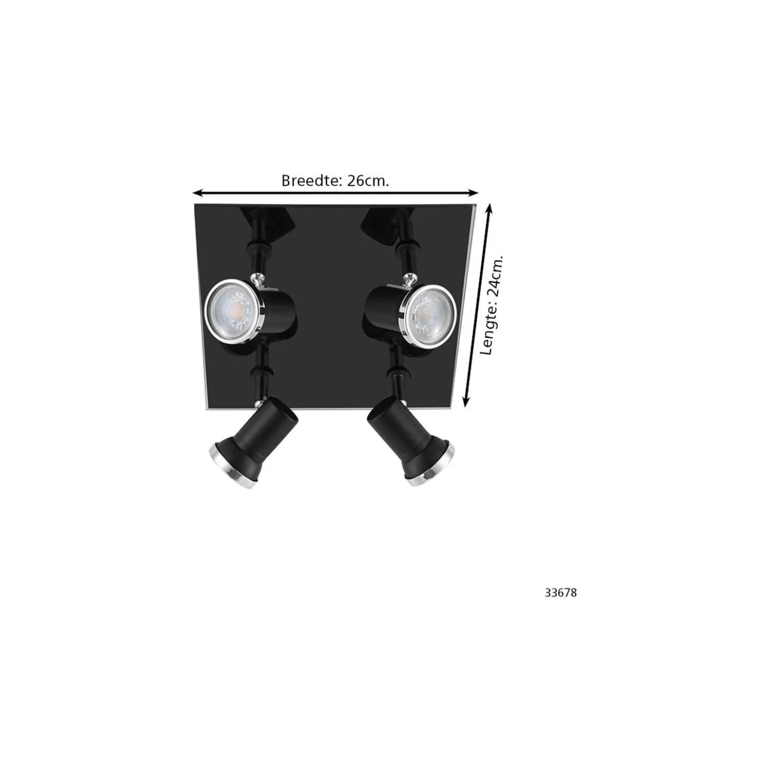 Eglo Taklampa Tamara 1 Stål Svart Krom 4x2.8W 4x250lm - 830 Varm Vit | IP44 - Inkl. 4x GU10