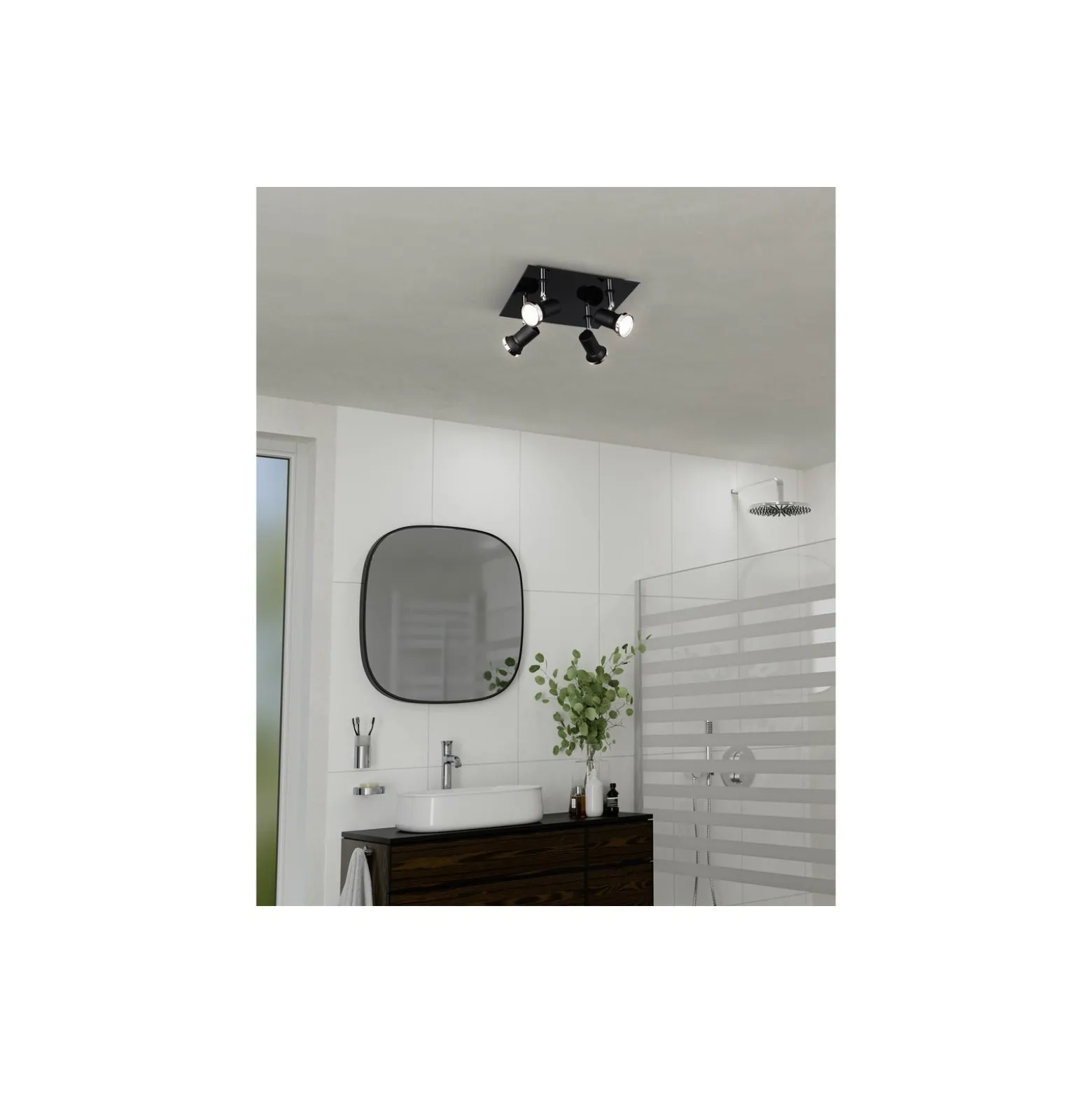 Eglo Taklampa Tamara 1 Stål Svart Krom 4x2.8W 4x250lm - 830 Varm Vit | IP44 - Inkl. 4x GU10