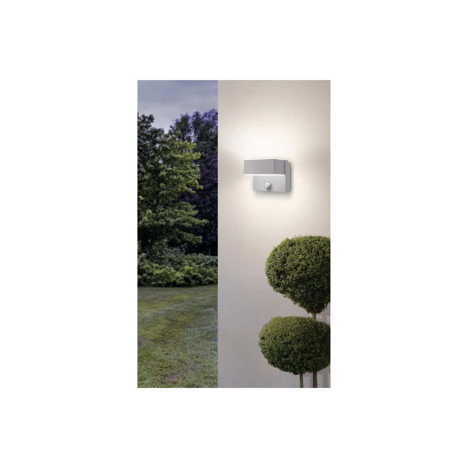Eglo Vägglampa Azzinano Stål Silver Up & Down 5W 700lm - 830 Varm Vit | IP44 - Rörelse- och Ljussensor