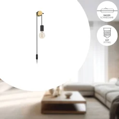Eglo Vägglampa Buddon Trä Stål Brun Svart | Passande För 1x E27