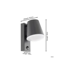 Eglo Vägglampa Caldiero Stål Antracit | IP44 - Passande för 1x E27 - Rörelsesensor
