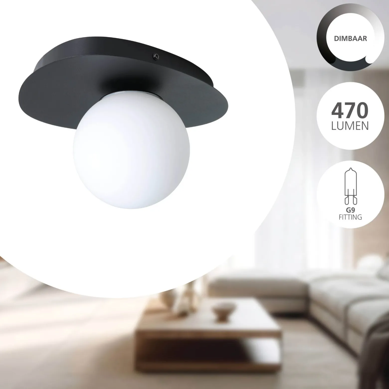 Eglo Vägglampa Castrovido Stål Svart 42W 470lm - 827 Extra Varm Vit | IP44