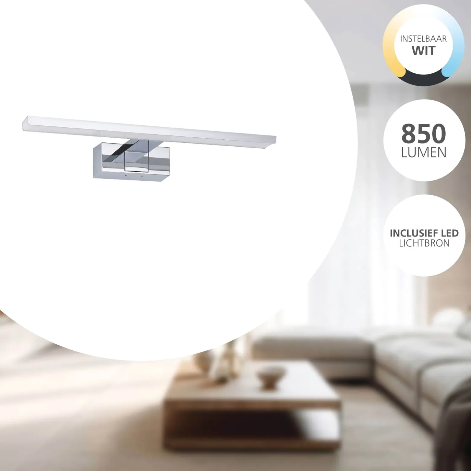 Eglo Vägglampa Conettilla Aluminium Krom 7W 850lm - 830-865 Justerbar Vit | IP44