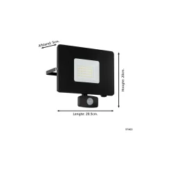 Eglo Vägglampa Faedo 3 Aluminium Svart 53W 5800lm - 850 Kallvit | IP44 - Rörelsesensor