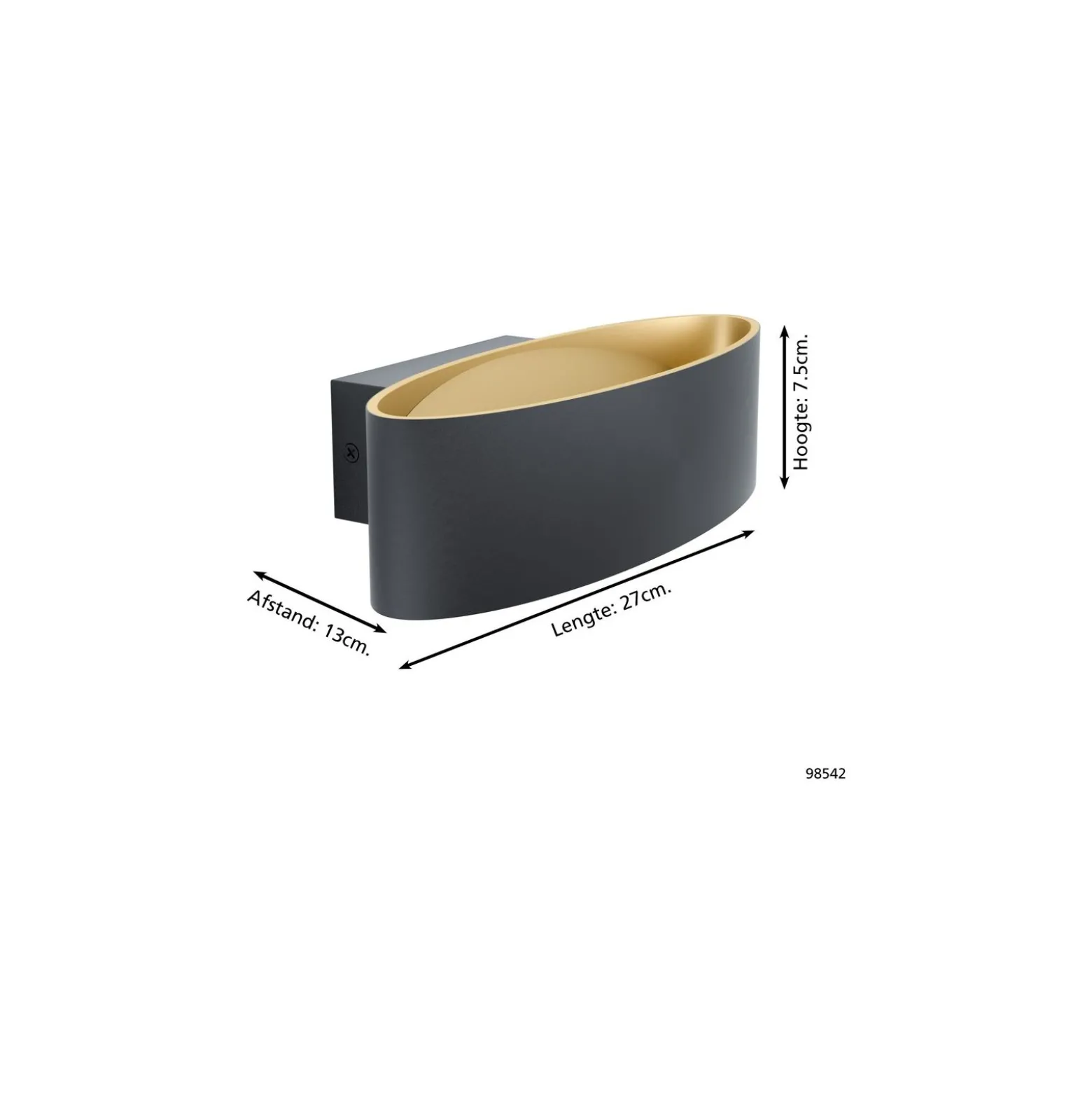 Eglo Vägglampa Maccacari Aluminium Stål Svart Guld 10W 1300lm - 830 Varm Vit | IP20
