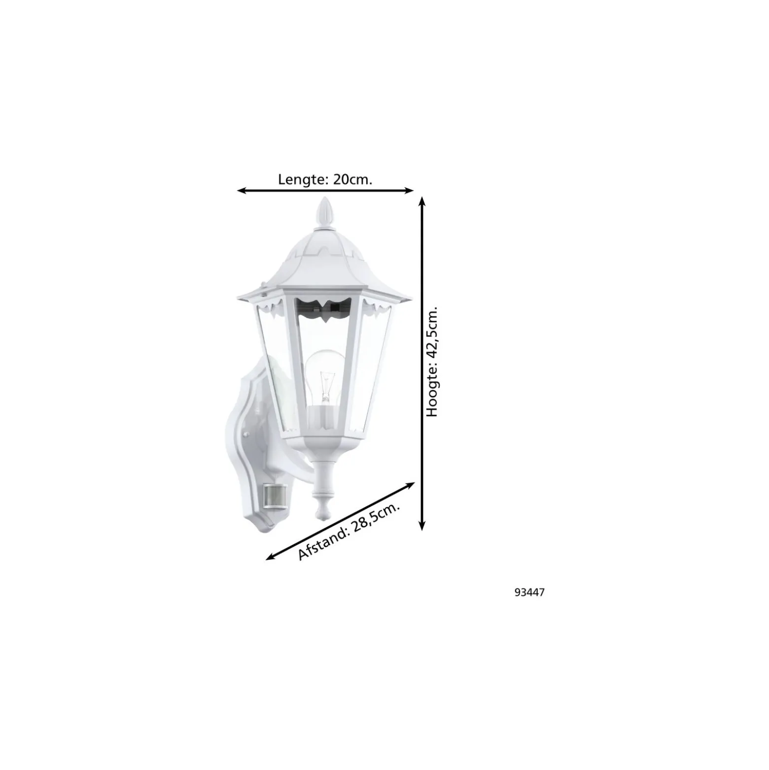 Eglo Vägglampa Navedo Aluminium Vit | IP44 - Passande för 1x E27 - Rörelsesensor