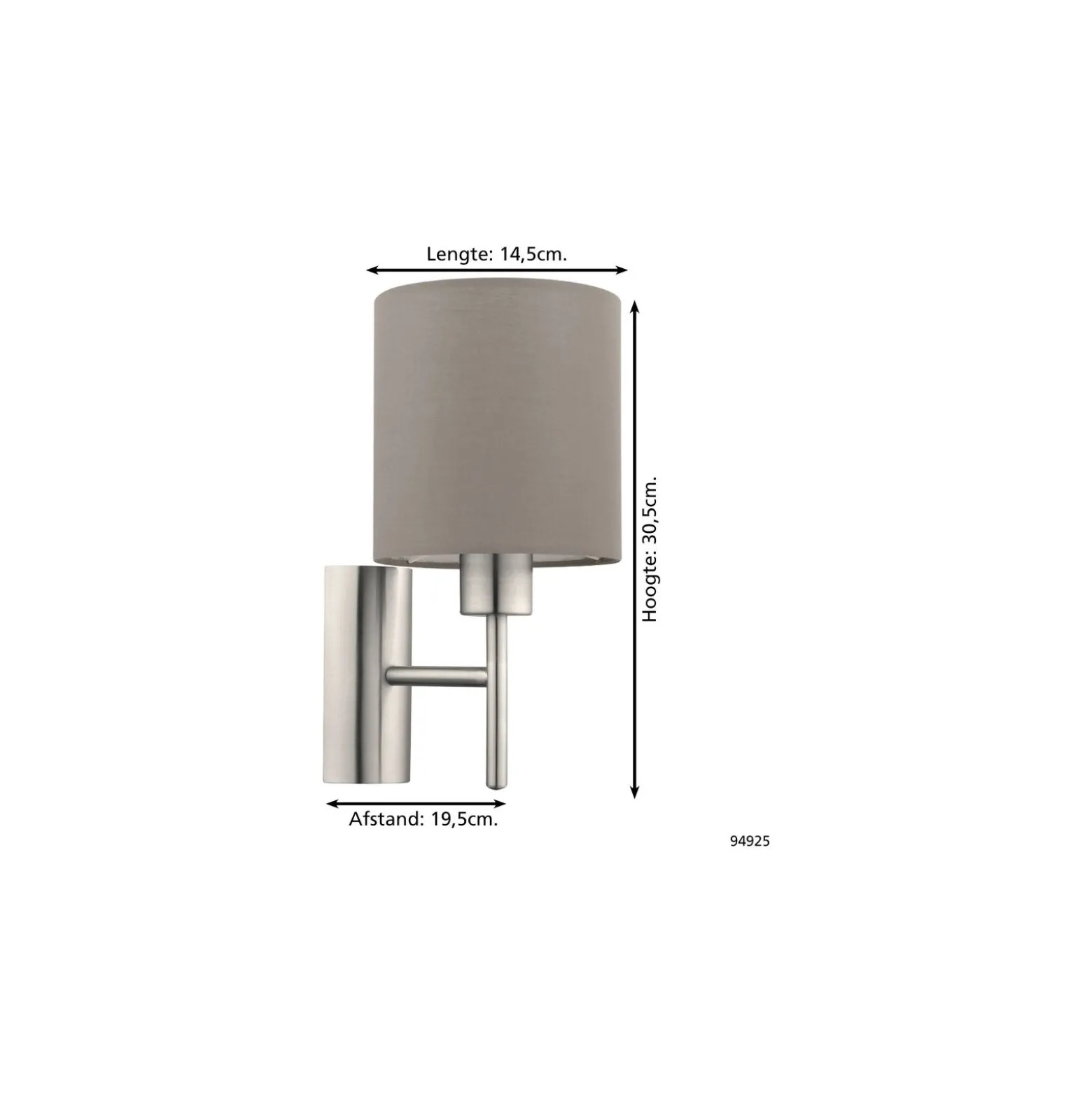 Eglo Vägglampa Pasteri Stål Satin Nickel | IP20 - Passande för 1x E27