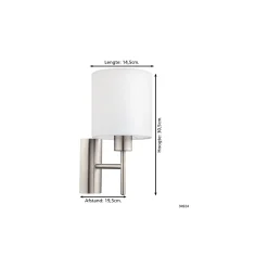 Eglo Vägglampa Pasteri Stål Satin Nickel | IP20 - Passande för 1x E27