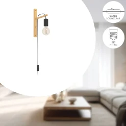 Eglo Vägglampa Pockley Trä Stål Brun Svart | Passande För 1x E27