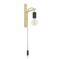 Eglo Vägglampa Pockley Trä Stål Brun Svart | Passande För 1x E27