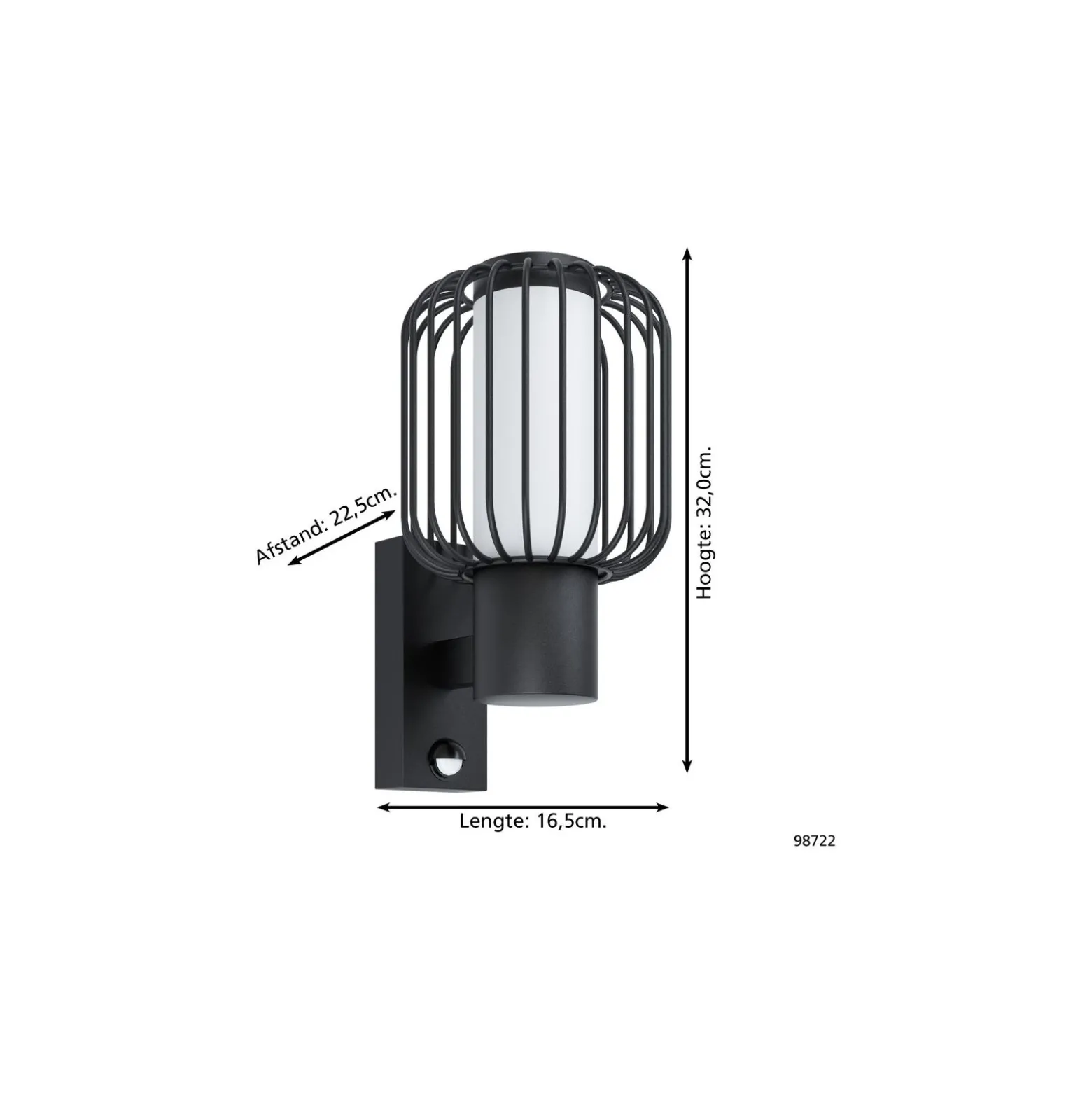 Eglo Vägglampa Ravello Stål Svart | IP44 - Passande för 1x E27 - Rörelsesensor