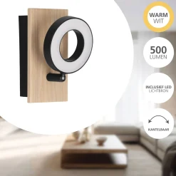 Eglo Vägglampa Rielves Trä Svart 4W 500lm - 830 Varm Vit
