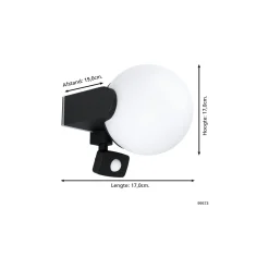 Eglo Vägglampa Rubio Aluminium Svart | IP65 - Passande för 1x E27 - Rörelsesensor