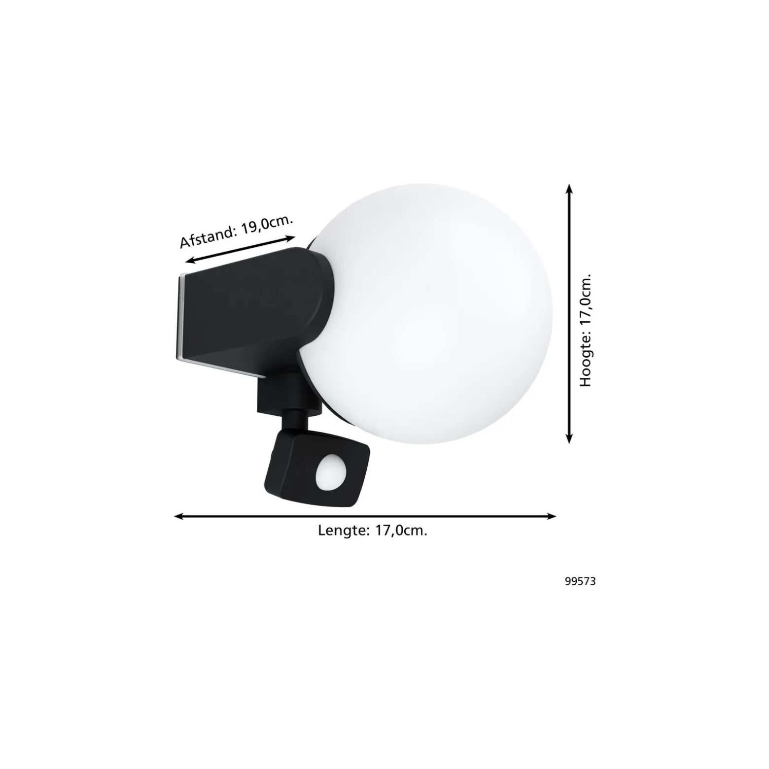 Eglo Vägglampa Rubio Aluminium Svart | IP65 - Passande för 1x E27 - Rörelsesensor