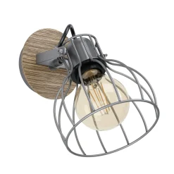 Eglo Vägglampa Sambatello Trä Stål Brun Silver | Passande För 1x E27