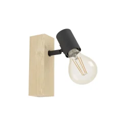 Eglo Vägglampa Townshend 3 Trä Stål Svart | IP20 - Passande för 1x E27