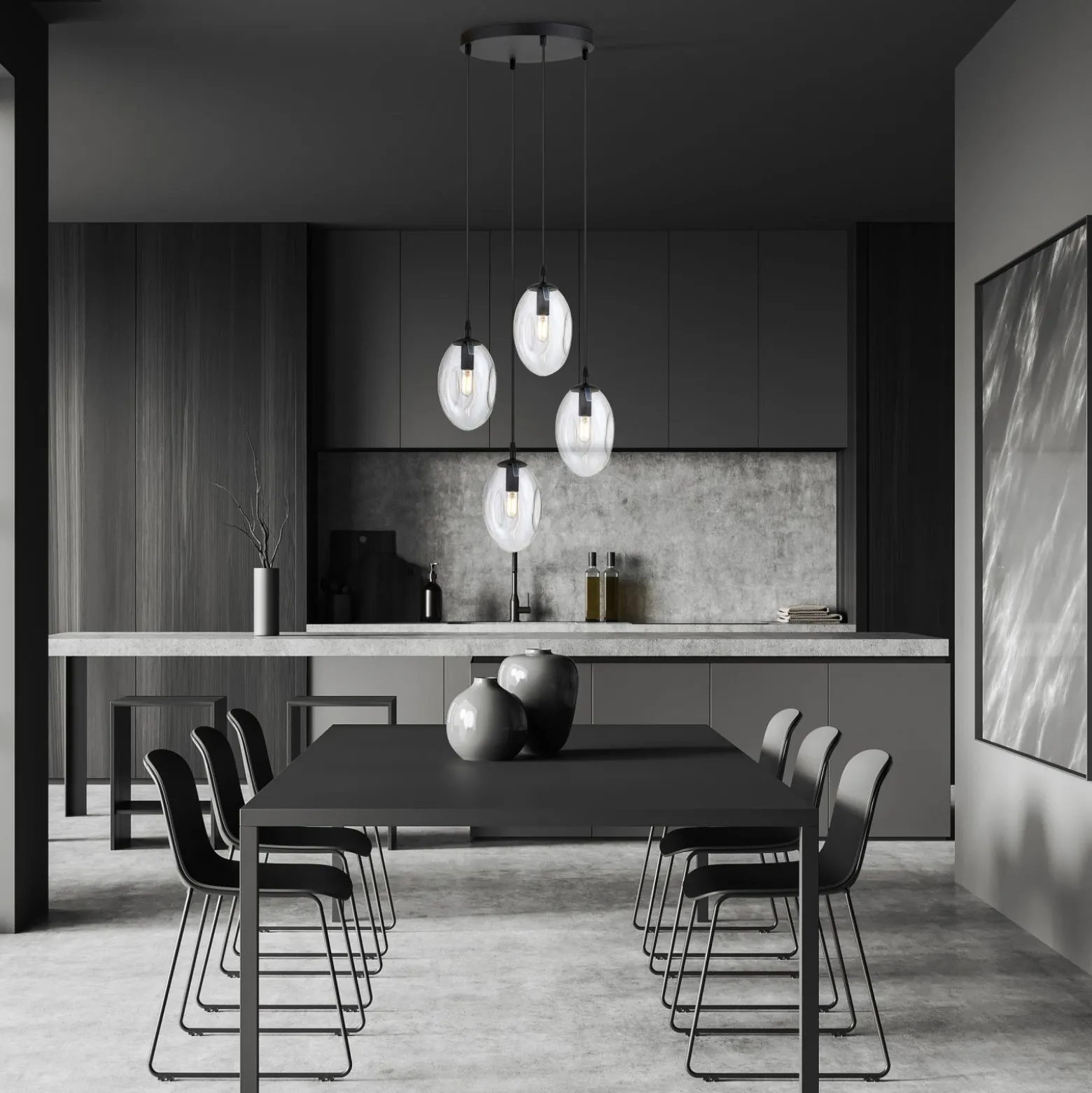 Emibig Pendellampa Astral Stål Svart | Passande för 4x E14 - Max 10W