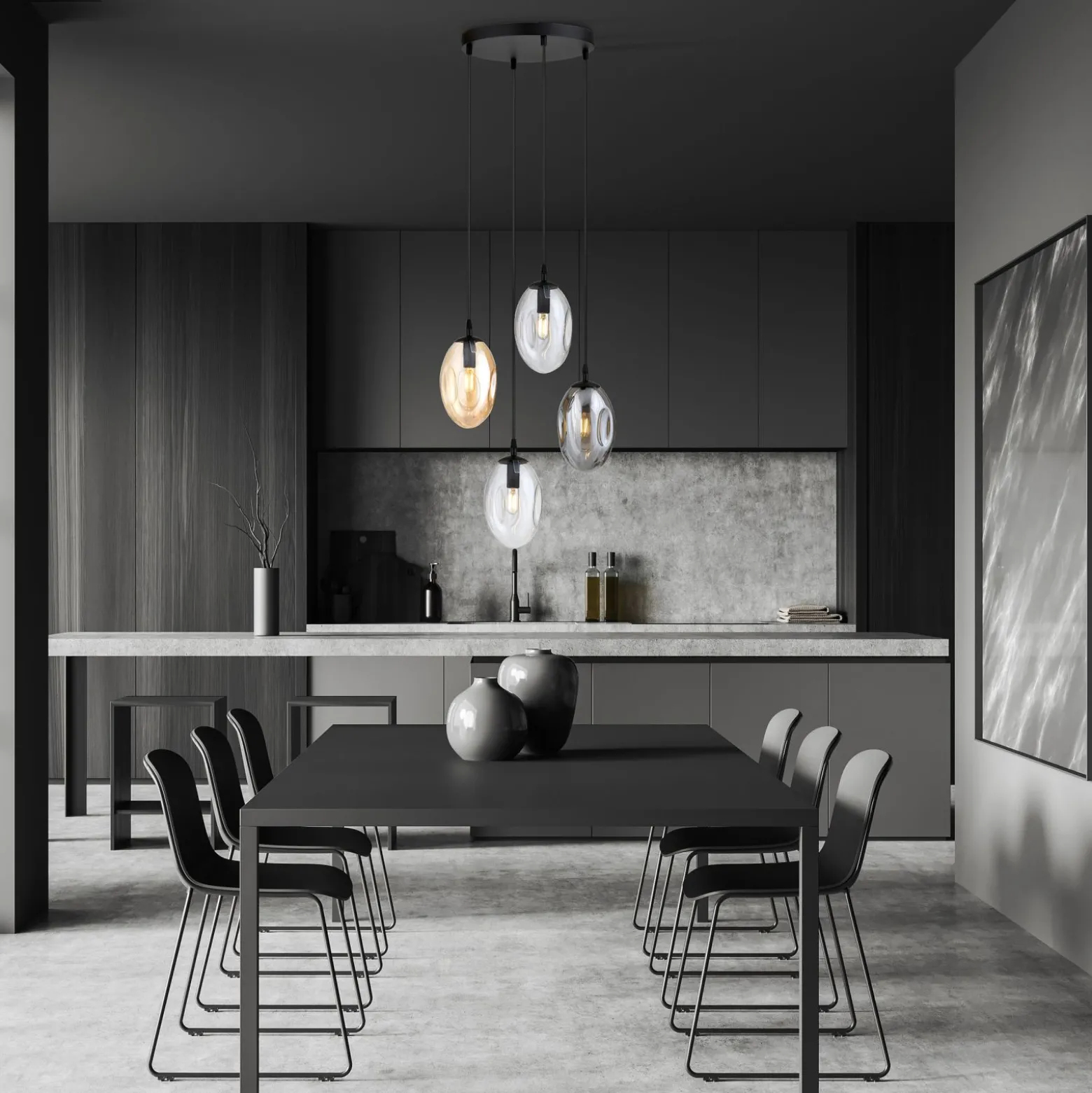 Emibig Pendellampa Astral Stål Svart | Passande för 4x E14 - Max 10W