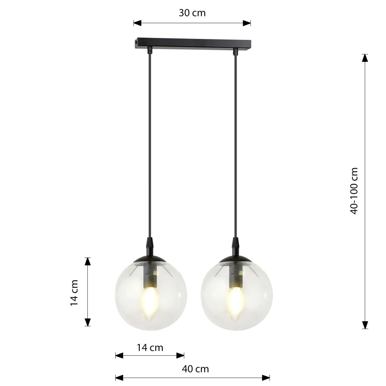 Emibig Pendellampa Cosmo Stål Svart | Passande för 2x E14 - Max 10W