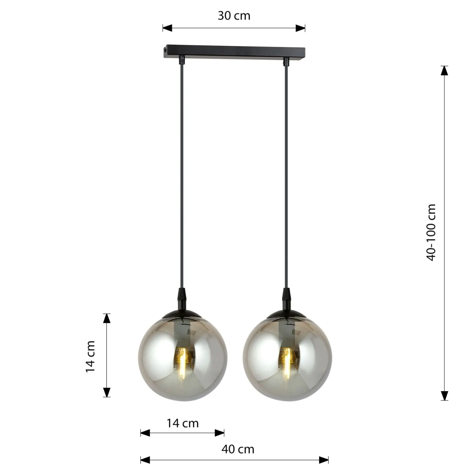 Emibig Pendellampa Cosmo Stål Svart | Passande för 2x E14 - Max 10W