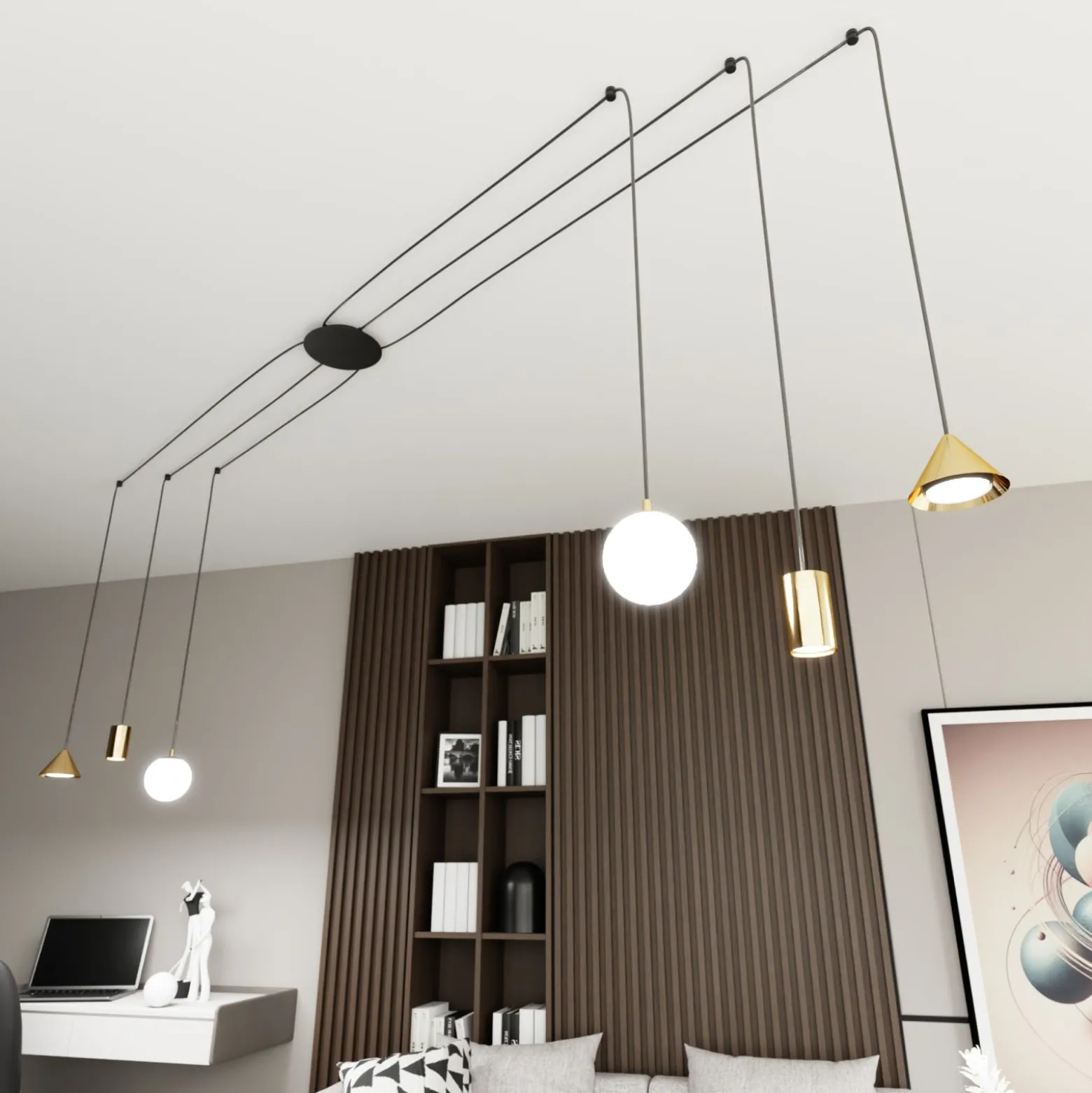 Emibig Pendellampa Fuji Stål Guld | Passande för 2x E14 - Max 10W, 2x GU10 - Max 10W, 2x GX53 - Max 10W