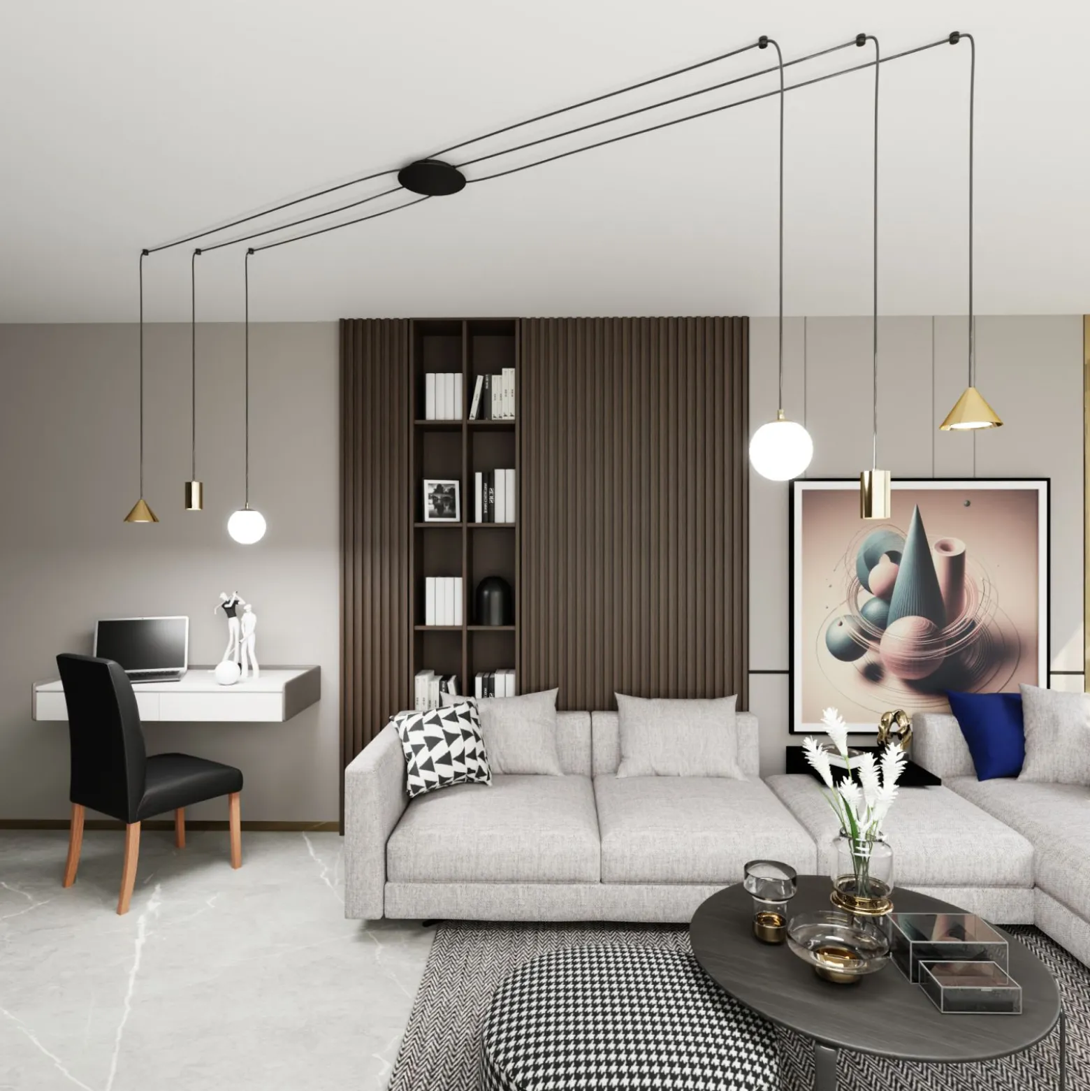 Emibig Pendellampa Fuji Stål Guld | Passande för 2x E14 - Max 10W, 2x GU10 - Max 10W, 2x GX53 - Max 10W