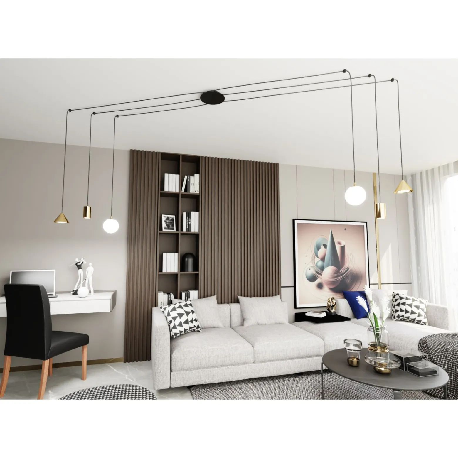 Emibig Pendellampa Fuji Stål Guld | Passande för 2x E14 - Max 10W, 2x GU10 - Max 10W, 2x GX53 - Max 10W