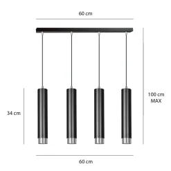 Emibig Pendellampa Kibo Stål Svart | Passande för 4x GU10 - Max 10W