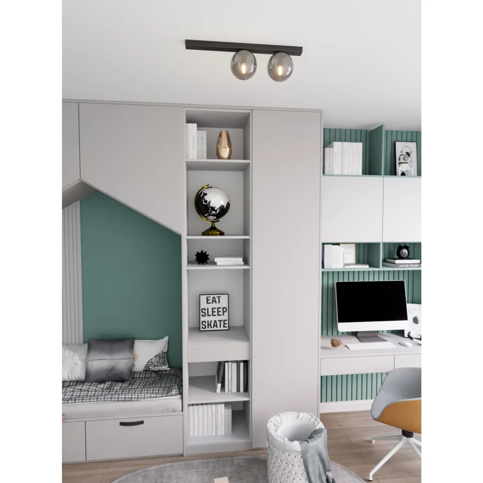 Emibig Taklampa Fit Stål Svart | Passande för 2x E14 - Max 10W