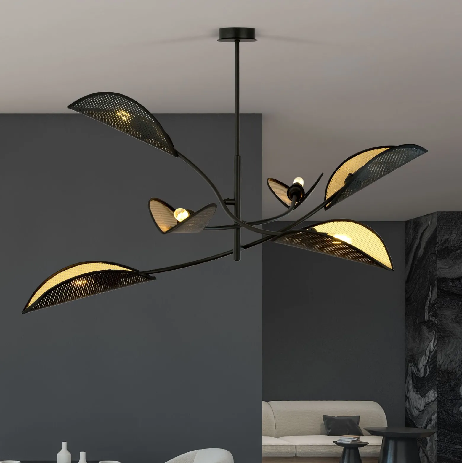 Emibig Taklampa Lotus Stål Svart | Passande för 6x E14 - Max 10W