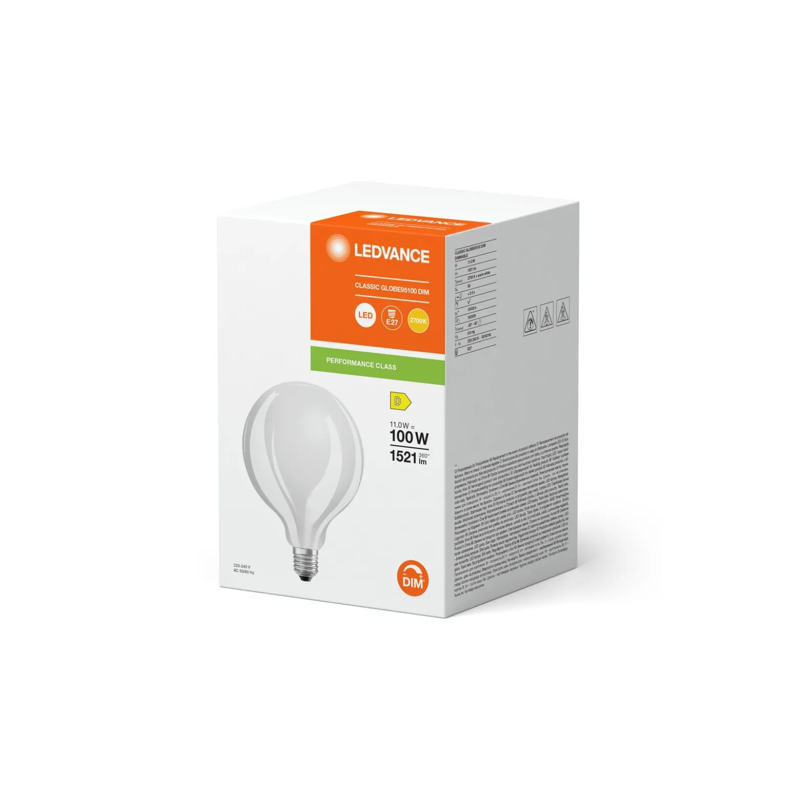 Flerpack 6x Ledvance LED Classic E27 Globe Matt 11W 1521lm - 827 Extra Varm Vit | Dimbar - Ersättare 100W