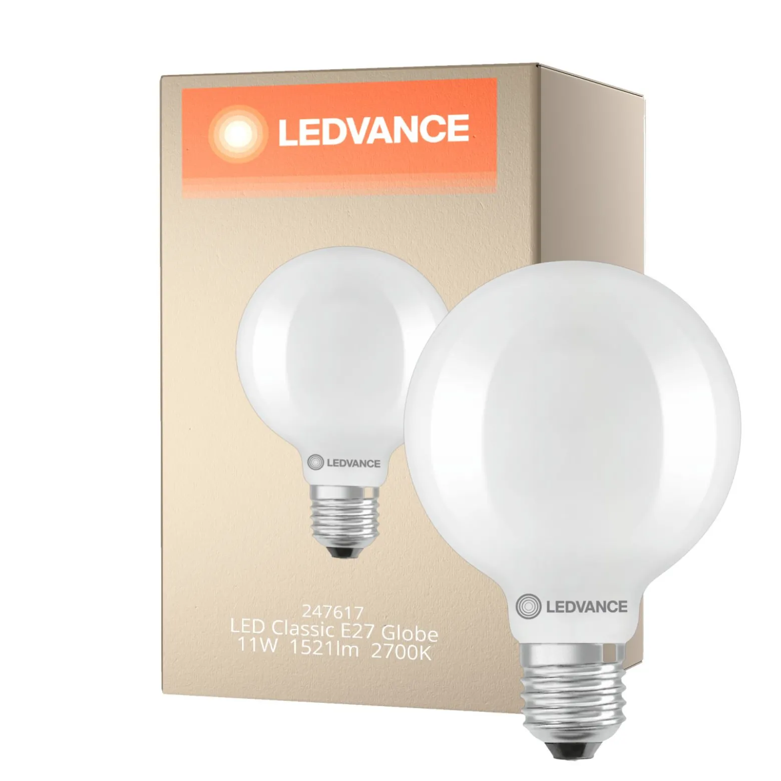 Flerpack 6x Ledvance LED Classic E27 Globe Matt 11W 1521lm - 827 Extra Varm Vit | Dimbar - Ersättare 100W