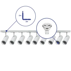 Komplett set 1-Fas Rail L 2 x 2 Meter Vit | incl. 9x Spot + GU10 2700K 3W Dimbar + Ändkåpa, Strömkontakt och L -Anslutningsstycke