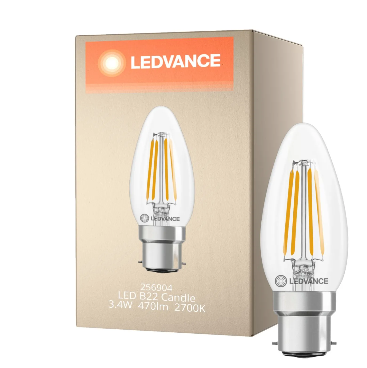 Ledvance Classic LED B22 Kronljus Filament Klar 3.4W 470lm - 827 Extra Varm Vit | Ersättare 40W