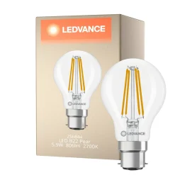 Ledvance Classic LED B22 Päron Filament Klar 5.9W 806lm - 827 Extra Varm Vit | Dimbar - Ersättare 60W