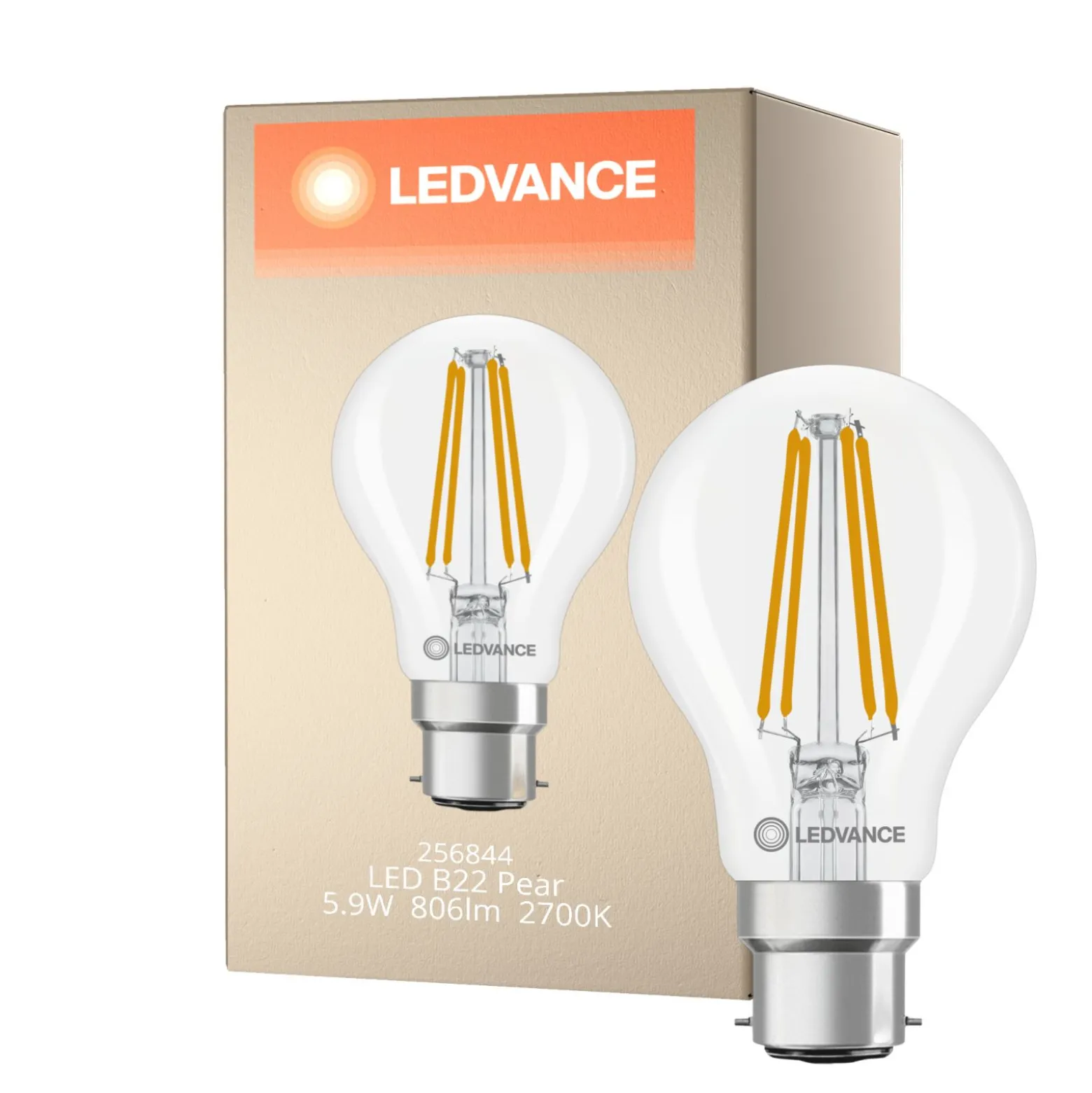 Ledvance Classic LED B22 Päron Filament Klar 5.9W 806lm - 827 Extra Varm Vit | Dimbar - Ersättare 60W