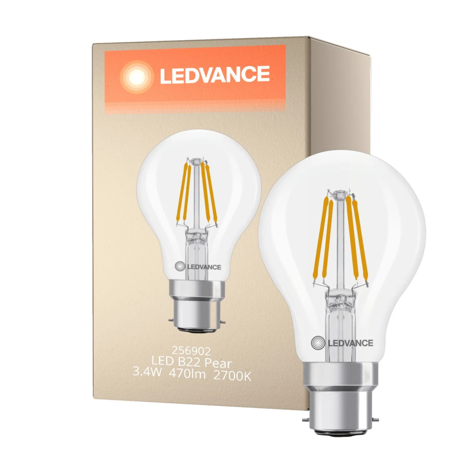 Ledvance Classic LED B22 Päron Filament Klar 3.4W 470lm - 827 Extra Varm Vit | Ersättare 40W